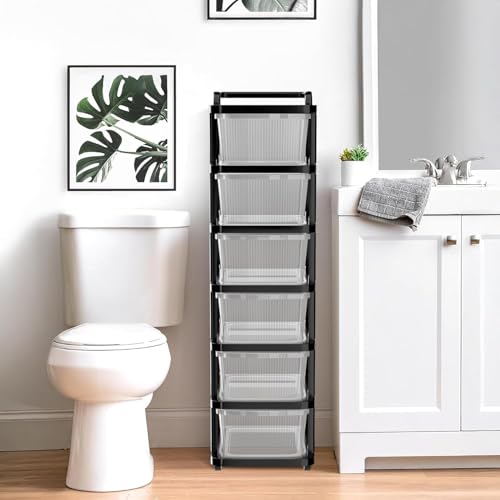 Image of TEKCOOL Plastic Drawer Organizer Self Standard Rectangular Multi Purpose Modular Drawer System Large Chest of Drawer Organizer for Home Office,Product Dimension When assembeled(6xl, Transparent hex);'