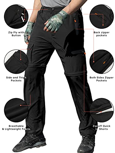 Mens Hiking Convertible Pants Quick Dry Lightweight Zip Off Outdoor Fishing Safari Cargo Pants Black #TOP4