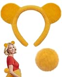 Taranovi Yellow Bear Costume Accessories - Bear Ears Headband and Tail for Adult Women Halloween