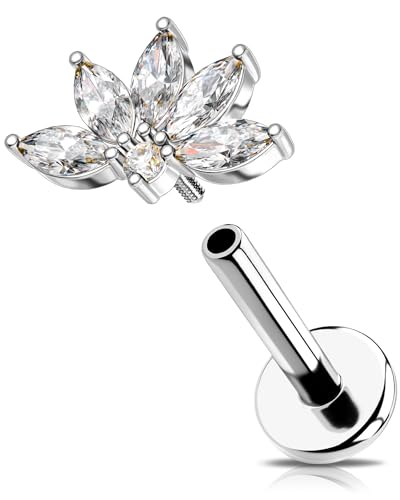 OUFER Piercing Helix Lotus Fleur Oreille Conch 16G Avant Cartilage Boucles d'Oreille Bijou 316L Acier Chirurgical 6mm Argent Filetage Interne Piercing Labret Lèvre Tragus Bijou pour Femmes