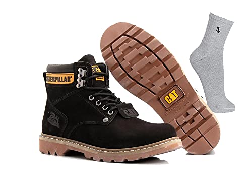 Bota Caterpillar de couro masculina preta + Brinde (41, preta)