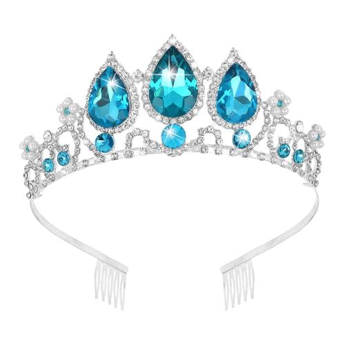 KEUKORZ Blue Princess Crown with Combs Cute Costume Tiara Hair Accessories Birthday Party Gifts Halloween Cosplay