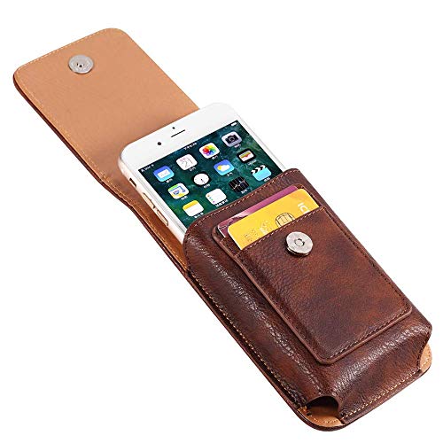 Premium Leather Phone Holster For Wiko View 5 Belt Clip Pouch Carrying Case For Wiko View 5 Plus 6.55" Waist Bag With Card Holder & Rotate Clip - Brown #TOP2