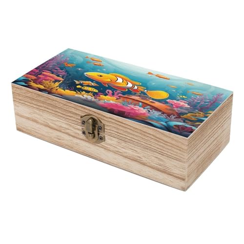Coffre de rangement en bois rétro avec couvercle à motif corail