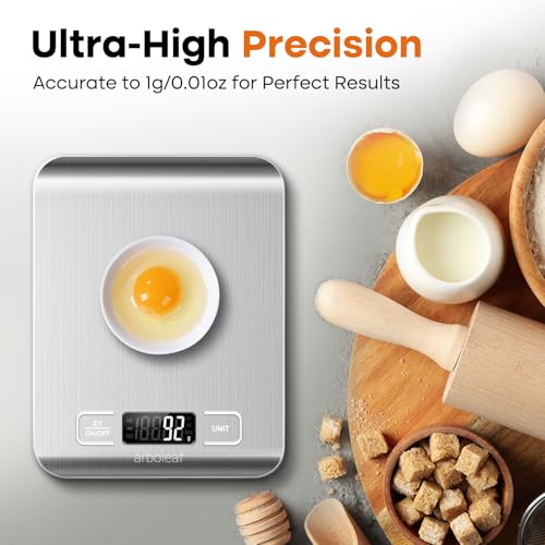 arboleaf Food Scale, 22lb Digital Kitchen Scale, Weight Grams and Ounces for Baking and Cooking, 1g/0.01oz Precise Food Scales for Kitchen, Backlit LCD Display, Tare Function, Stainless Steel - Thumbnail 5