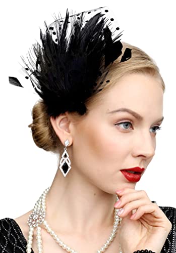 Excefore Fascinators for Women Tea Party 1920s Gatsby Flapper Acessories for Wedding Tea Party Black