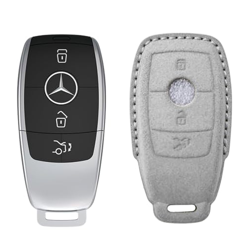 Image of KMH Alcantara Car Key Cover Compatible with Mєrcєdєs W205, E320L, C200, C180, C260, C300 Series Model 3 Buttons Shell Case Holder Full Key Protector Smart Keycover, Grey - Pack of 1