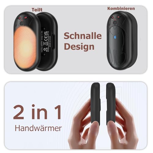 COTOP Handwärmer Elektrisch, 6000 mAh 2er Pack Taschenwärmer Wiederverwendbar, Akku Handwärmer USB C, 3 Stufen Heizung bis zu 56°C, Geschenk für Männer Skifahren, Wandern – Bild 4