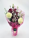 Para nicho cementerio Ramo de Flores Cementerio con orquídeas Burdeos y Rosas Crema Artificiales, Ramo de Flores Artificiales Cementerio