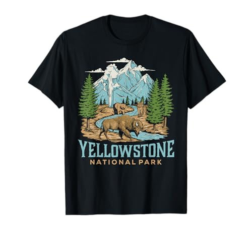 Yellowstone US National Park Wolf Bison Bear Vintage Gift T-Shirt