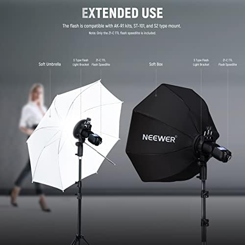NEEWER Z1-C TTL Round Head Speedlite Flash Kit for Canon Camera, 76Ws 2.4G 1/8000s HSS Speedlight with Modeling Lamp, Two 2600mAh Lithium Battery and USB Charger, 480 Full Power Shots, 1.5s Recycling
