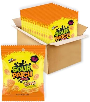 SOUR PATCH KIDS Peach Soft & Chewy Gummy Candy, Bulk Candy, 12 Bags