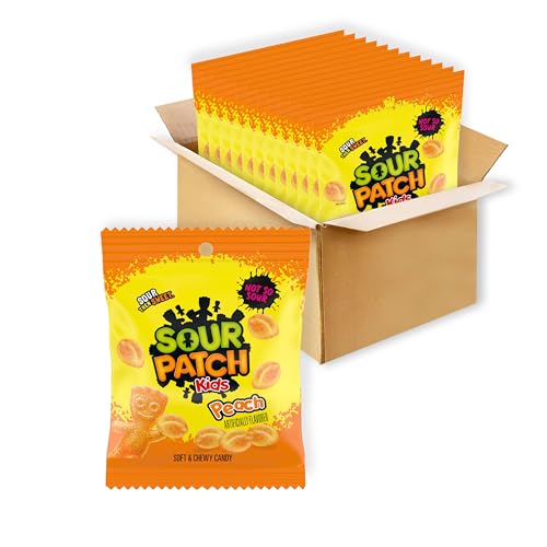 SOUR PATCH KIDS Peach Soft & Chewy Gummy Candy, Bulk Candy, 12 - 3.56 oz Bags
