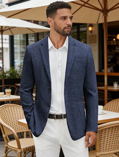 Vssjavun Mens Blazer and Sport Coats Slim Fit Two Button Lightweight Suit Jacket Business Jacket Navy Blue — view 2