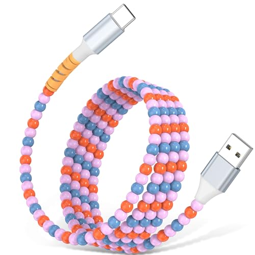 USB A to USB C Cable 3FT,Beaded Charger Cord for iPhone 17 16 Pro Max 17e 15 Car play,Type C Cute Car Charger Cord for iPad 10 11th A16/Samsung S26 S25 S24 S23 FE/Android Phone Girl Women,Blue-Orange by AIAUXAI - Used condition - US$8.17
