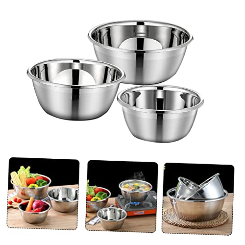 MAGICLULU 3 Piezas Cubeta Para Cocinar Cubeta Para Platos Bol Fideos Batería De Cocina Bochas Tazones Para Mezclar Lámina Alimento Contenedores Mezclando Cesta Acero Inoxidable Silver