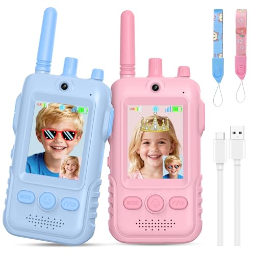 Video Walkie Talkies for Kids 2 Pack, Drop-Resistant with Video Chat & Voice Changer, Outdoor Toys for 4-6 Year Old Boys & Girls, Backyard & Park Play,Camping,Christmas & Birthday Gifts
