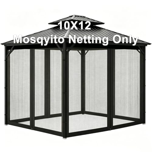 Gazebo Universal Replacement Mosquito Netting for Patio Outdoor – 10x12 Mesh Screen Curtains 4-Panel Sidewall Canopy Net with Zipper for Pergola Gazebo Screen Panels(Black)