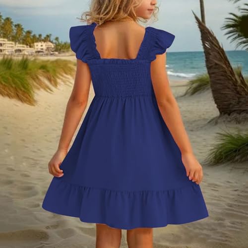 Girls Summer Sundresses Smocked Sleeveless Dress with Pockets Casual Playwear Comfortable Breathable Outfit for4