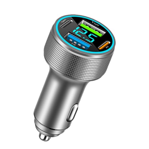 Caricatore USB per auto, 4 porte, ricarica rapida, adattatore di tipo C per un'alimentazione efficiente, display digitale a LED, accessorio per auto con rilevamento corrente intelligente, presa USB