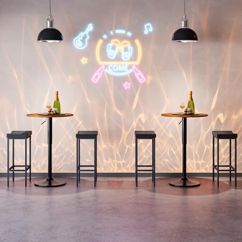 Image of HOOBRO 2 Pcs Bar Table, Height-Adjustable Round Pub Table 27-35.4 Inches with Sturdy Base, Modern Style, Easy to Assemble, Suitable for Small Space, Rustic Brown and Black BF58BTP201G1