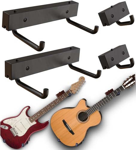 Guitar Hanger (2 Pack) Horizontal Tilt and Display Your Guitar, Ukulele, Bass, Electric Guitar, Banjo at a Slanted Angle Sideways - Hang for Easy Access (2 Pack Black)