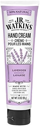 J.R. Watkins Natural Moisturizing Hand Cream, Hydrating Hand Moisturizer with Shea Butter, Cocoa Butter, and Avocado Oil, USA Made and Cruelty Free, 3.3oz, Lavender, Single