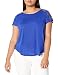 Paper Tee Women's Plus-Size Scoop Neck Short Sleeve Lace Trim Shoulder Top, Royal, 1X