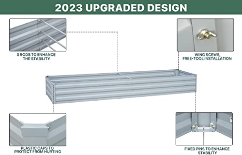SONFILY Planter Raised Beds Raised Garden Bed for Gardening Garden Boxes Outdoor Metal Raised Garden Beds, 8x2x1 FT Galvanized Grey