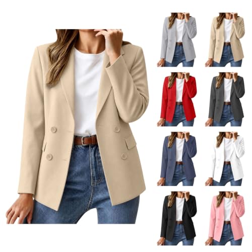 PXQIRMR Blazers for Women Business Casual Double Breasted Lapel Suit Jacket - image 1