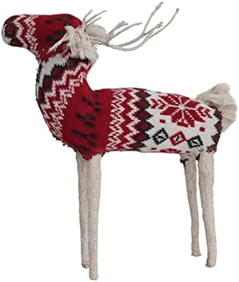 Creative Co-Op Cotton Knit and Wire Reindeer with Faire Isle Pattern, Red, Cream, and Black image 3