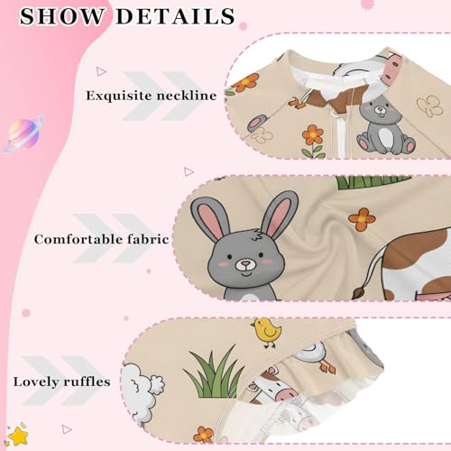 Farm Animals on Pastel Girls Rash Guard Swimsuits Long Sleeve One Pieces Bathing Suit UPF 50+ Zipper Swimwear4