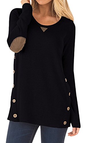 Women's Faux Suede Long Sleeve Loose Tunic Button Casual Blouses Shirt Tops Black X-Large