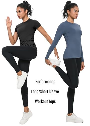 5-Pack Women's Compression Shirts Long & Short Sleeve Workout Tops Athletic Baselayer Quick Dry Gym Yoga Running T-Shirt2