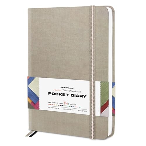 Image of Jhingalala Diaries - Fabric Cover Hardbound Pocket Journal Notebook I Fabric Series Journal Diary For Girls and Women I Pocket Diary With Elastic Closure I Size A6 I 192 Ruled Pages (Light Brown)