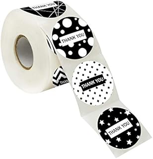 500 PCS Black and White Thank You Stickers Round in 8 Designs with Perforation Line for Personal and Business Use (1.5" in Diameter)