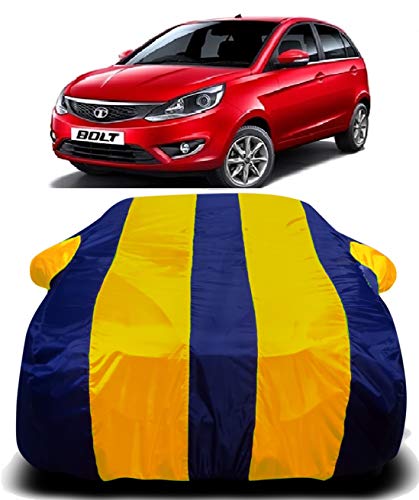 Image of Waterproof Car Cover with Ultra Surface Body Protection (Yellow Stripes) (Tata Bolt)
