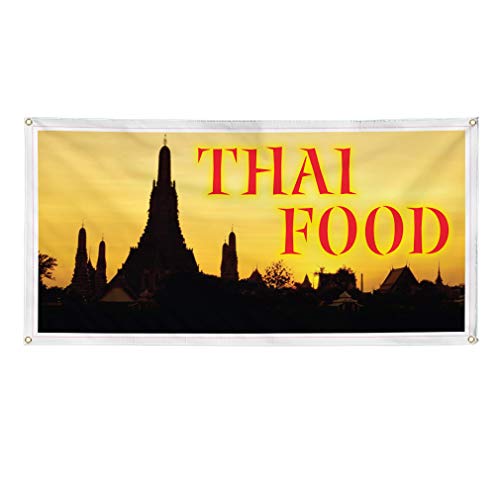 Vinyl Banner Multiple Sizes Thai Food Restaurant Cafe Bar C Restaurant & Food Outdoor Weatherproof Industrial Yard Signs Red 4 Grommets 16x40Inches