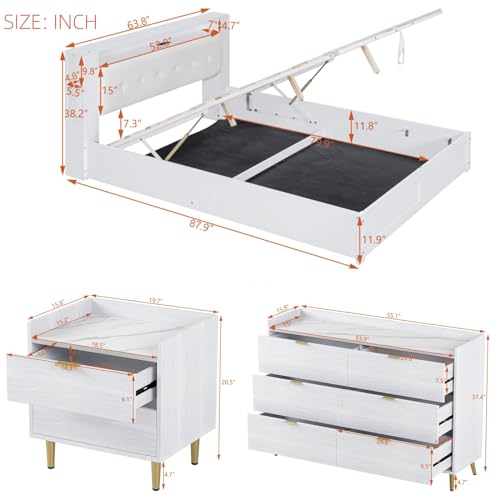 image for Merax 3 Pieces Bedroom Sets, Queen Size Upholstered Platform Bed with 