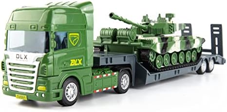 TGRCM-CZ Flatbed Truck Toy with Tank,Army Toys with Tank, Semi Flatbed Trailer-Push and Go Toy Trucks, Construction Trucks for Toddlers, Gift for Age 3 and up Kids Toddlers Children Present