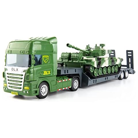 TGRCM-CZ Flatbed Truck Toy with Tank,Army Toys, Semi Flatbed Trailer-Push and Go Toy Trucks, Construction Trucks for Toddlers,Plastic Toy,Gift for Age 3 and up Kids Toddlers Children Present Cover