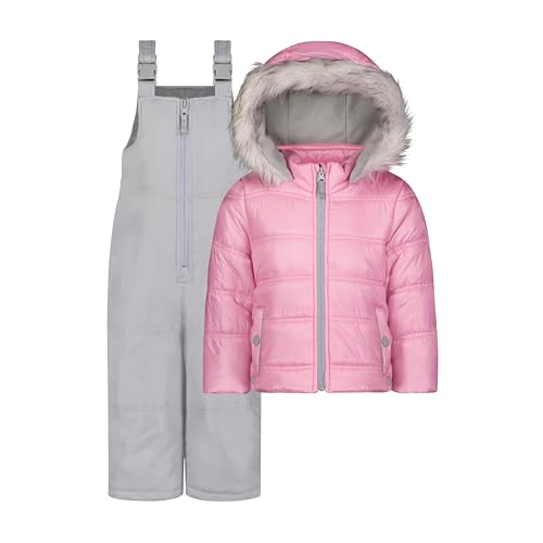 Image of Jessica Simpson Girls' Two-piece Insulated Winter Snowsuit With Hooded Jacket and Ski Bib Overalls