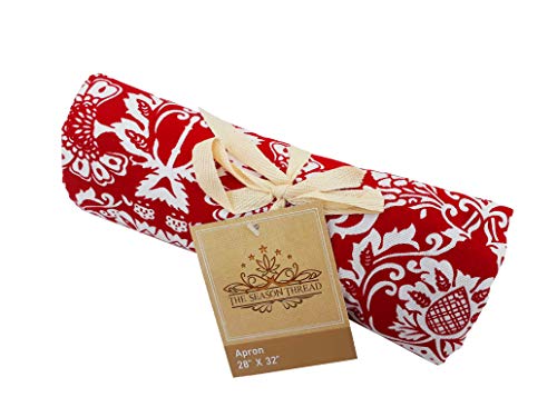The Season Thread Apron - Red, 100% Cotton Apron With An Adjustable Neck Strap & Long Ties With Pockets, Size 28X32 Inch. Apron For Women Men Chef, Cooking, Baking, Bbq. #TOP4