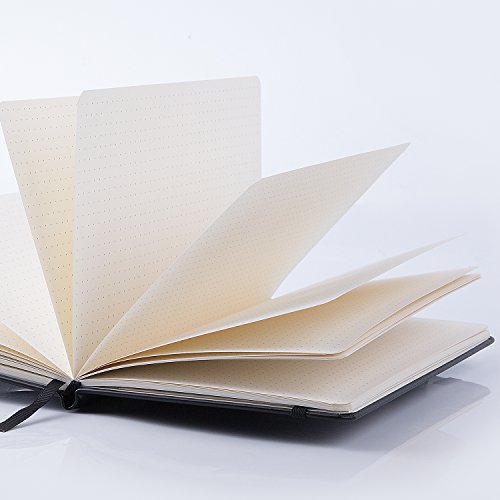 Dotted Grid Notebook/Journal - Dot Grid Hard Cover Notebook, Premium Thick Paper with Fine Inner Pocket, Black Smooth Faux Leather, 5''×8.25''