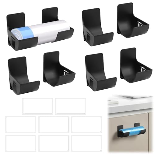 EXIN DEHCEN 4 Pares Soporte Bolsa Basura, Soporte Papel Aluminio Estantería Colgante, Adhesivo Caja de Almacenamiento Montada en Pared, Soporte para Bolsas de Plastico, para Cocina, Armarios (Negro)