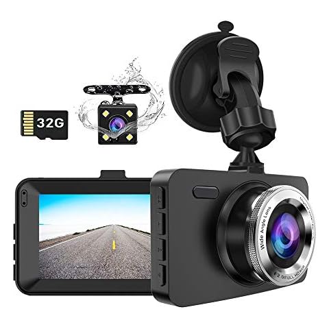 Dash Cam Front and Rear Car Camera, Dual lens Drive Recorder Dashcam Dashboard with SD Card, 1080P Full HD, 3.0" Screen, Loop Recording, G-sensor, WDR, Night Vision, Motion Detection, 170° Wide Angle Cover