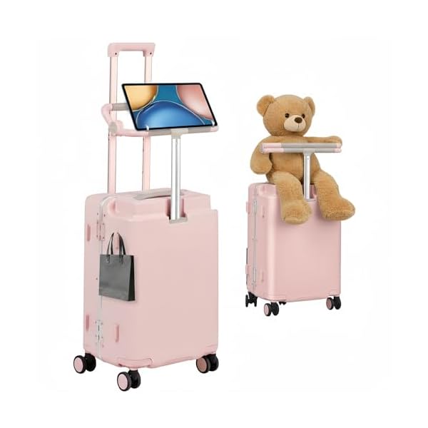 Kids Ride-On Luggage with Adjustable Safety Seat, 20 Inch Carry On Suitcase with 360° Silent Wheels, Cup & Tablet Holder, TSA Lock, For Toddlers to Adults, 200lbs Support, Lightweight Travel Suitcase