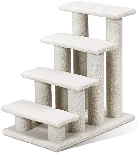 Tangkula Pet Stairs for Cats and Dogs, 4-Step Carpeted Ladder Ramp Cat Climber Cat Scratching Post, Multi-Step Dog Stairs for High Beds, Couch (Grayish White)