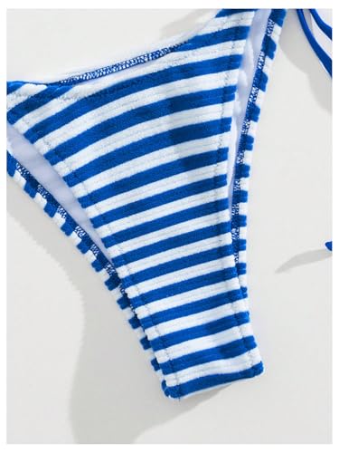 GORGLITTER Women's Striped Bikini Set Triangle Halter High Cut String Thong Micro Swimsuit4