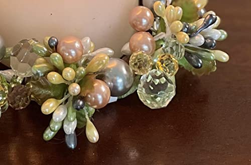 6 Inch Crystal And Pearlized Berry Candle Ring, Holds 3.75 Inch Pillar Candle - Green, Blue, Yellow And Blush #TOP2